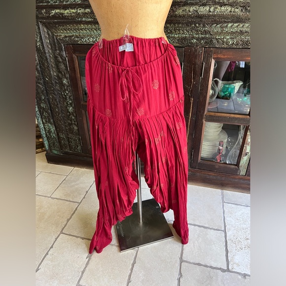Red & Gold Women's Indian Patiala Harem Pants - Picture 2 of 4